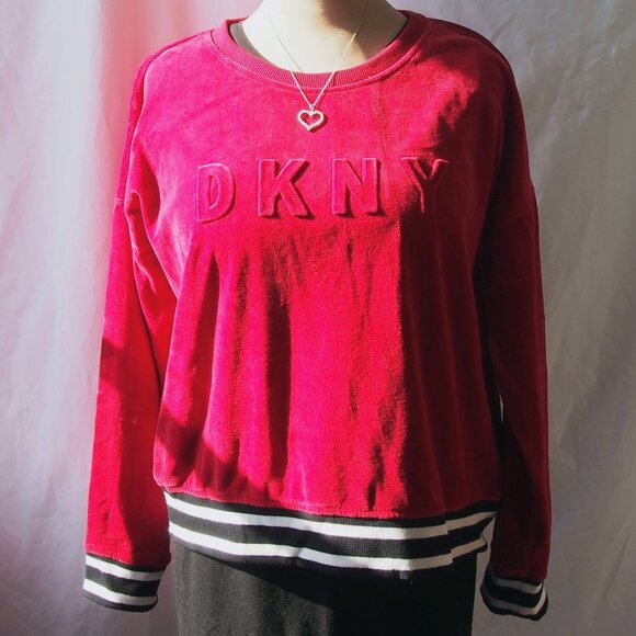 DKNY Womens Sport Boxy Fit/Velour/Long Sleeve Raised Logo Sweatshirt Size L - Picture 1 of 16